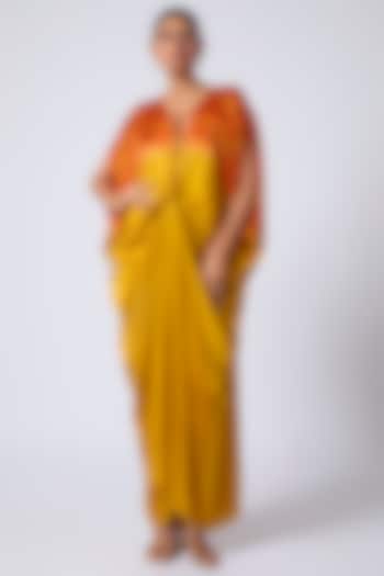 Gold Silk Lycra Satin Leheriya Cocktail Dress by Stephany at Pernia's Pop Up Shop