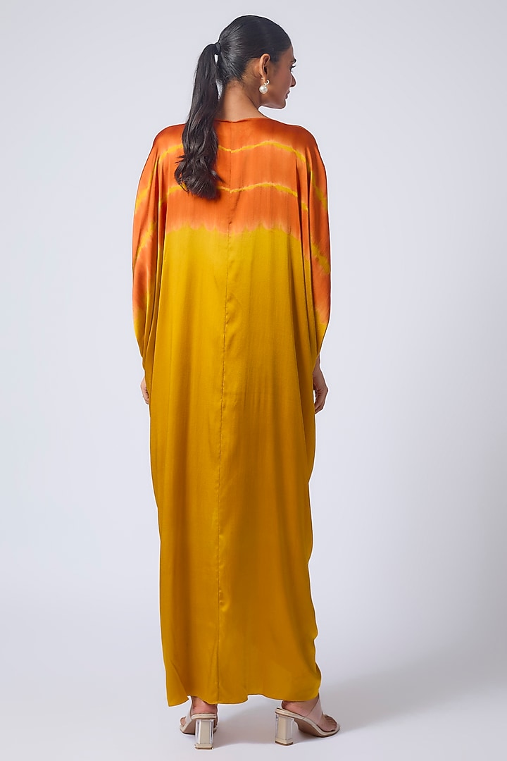 Gold Silk Lycra Satin Leheriya Cocktail Dress by Stephany at Pernia's Pop Up Shop