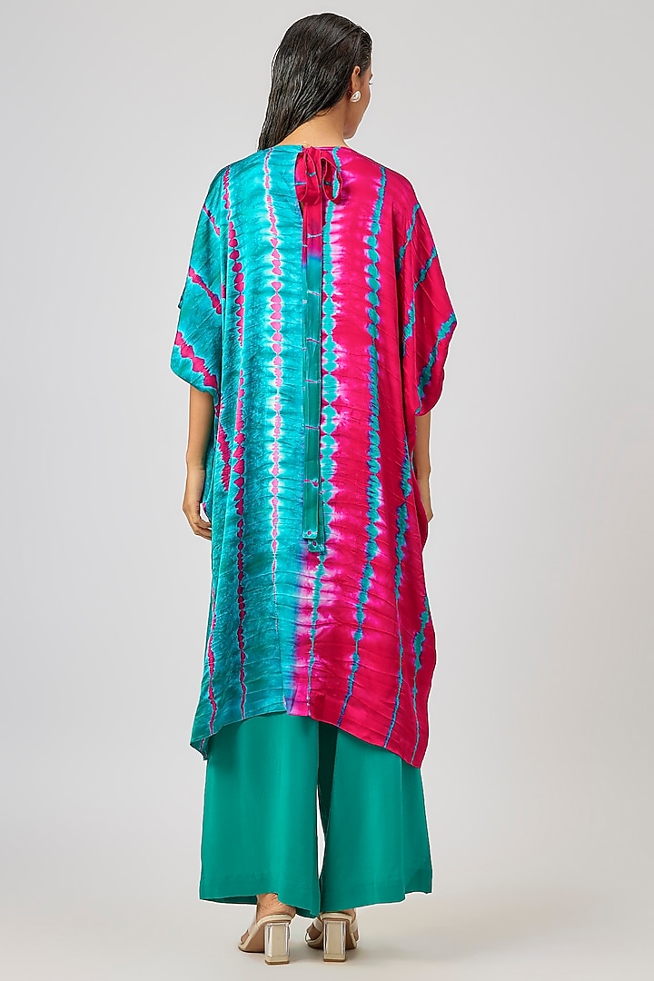 Green Silk Lycra Satin Leheriya Tie-Up Tunic Set by Stephany at Pernia's Pop Up Shop