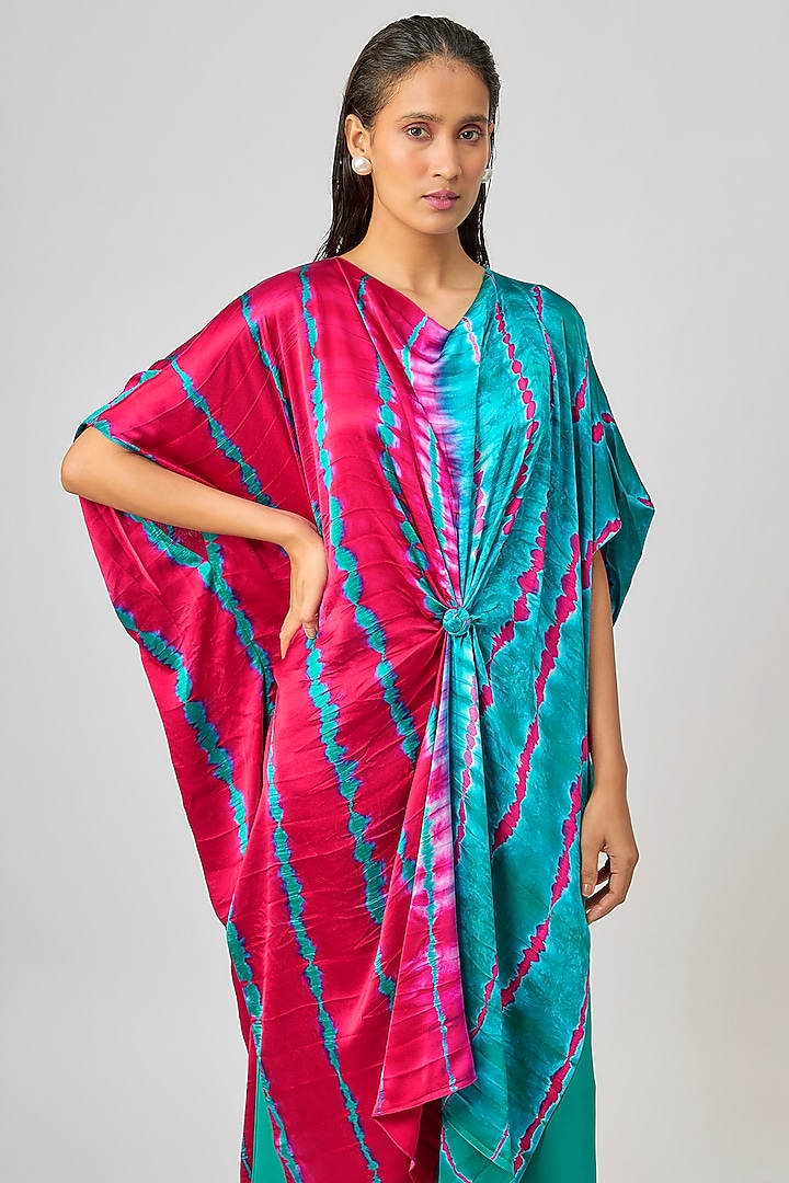 Green Silk Lycra Satin Leheriya Tie-Up Tunic Set by Stephany at Pernia's Pop Up Shop
