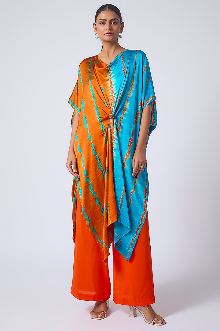 Orange Silk Lycra Satin Leheriya Tunic Set by Stephany at Pernia's Pop Up Shop