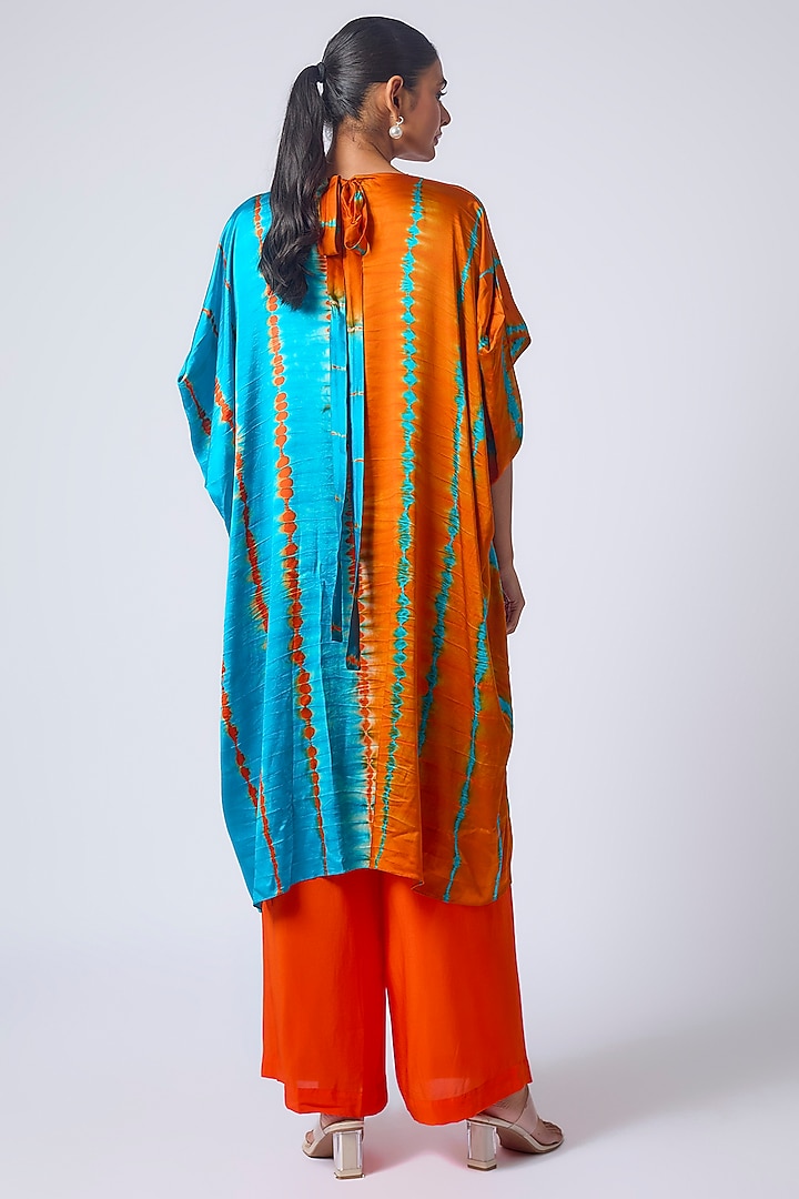 Orange Silk Lycra Satin Leheriya Tunic Set by Stephany at Pernia's Pop Up Shop