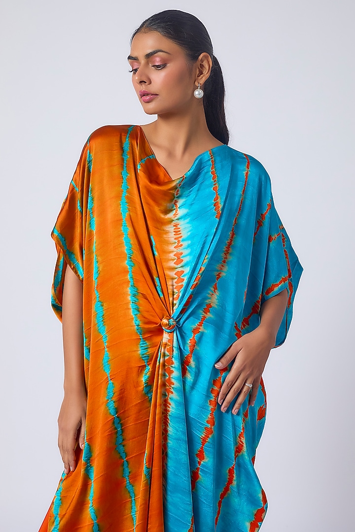 Orange Silk Lycra Satin Leheriya Tunic Set by Stephany at Pernia's Pop Up Shop