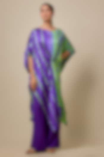 Purple Silk Lycra Satin Leheriya Tunic Set by Stephany at Pernia's Pop Up Shop