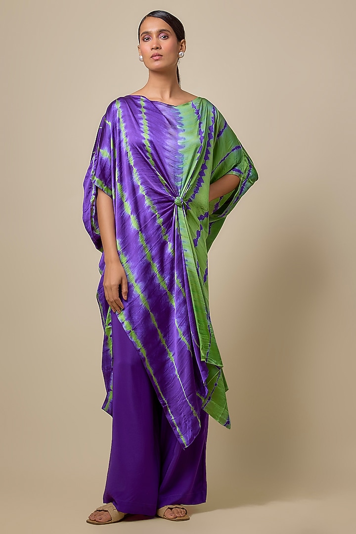 Purple Silk Lycra Satin Leheriya Tunic Set by Stephany at Pernia's Pop Up Shop