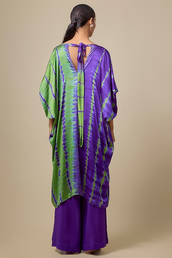 Purple Silk Lycra Satin Leheriya Tunic Set by Stephany at Pernia's Pop Up Shop