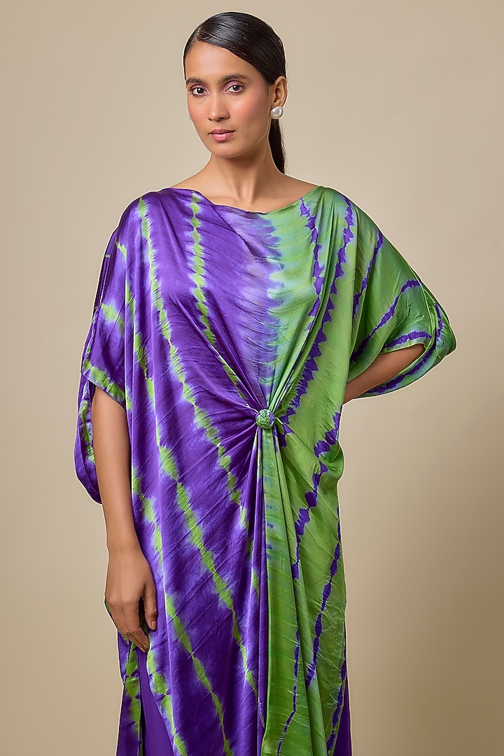 Purple Silk Lycra Satin Leheriya Tunic Set by Stephany at Pernia's Pop Up Shop