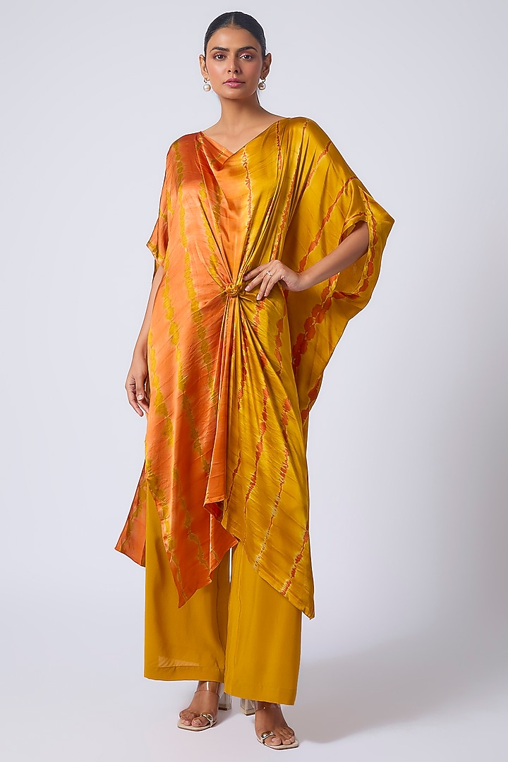 Gold Silk Lycra Satin Leheriya Tunic Set by Stephany at Pernia's Pop Up Shop