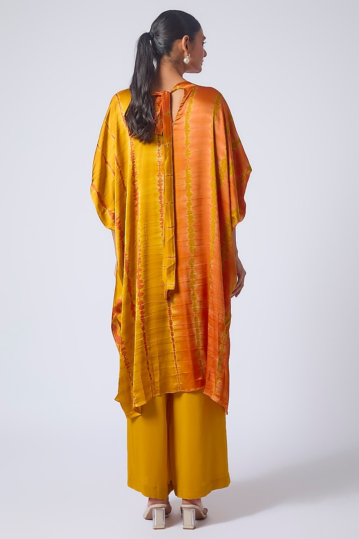 Gold Silk Lycra Satin Leheriya Tunic Set by Stephany at Pernia's Pop Up Shop