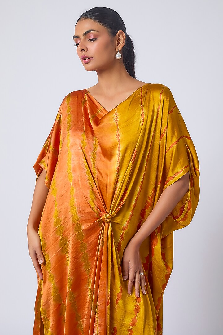 Gold Silk Lycra Satin Leheriya Tunic Set by Stephany at Pernia's Pop Up Shop