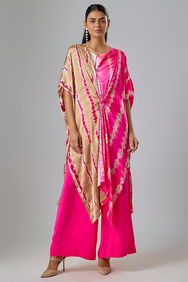 Pink Silk Lycra Satin Leheriya Tunic Set by Stephany at Pernia's Pop Up Shop