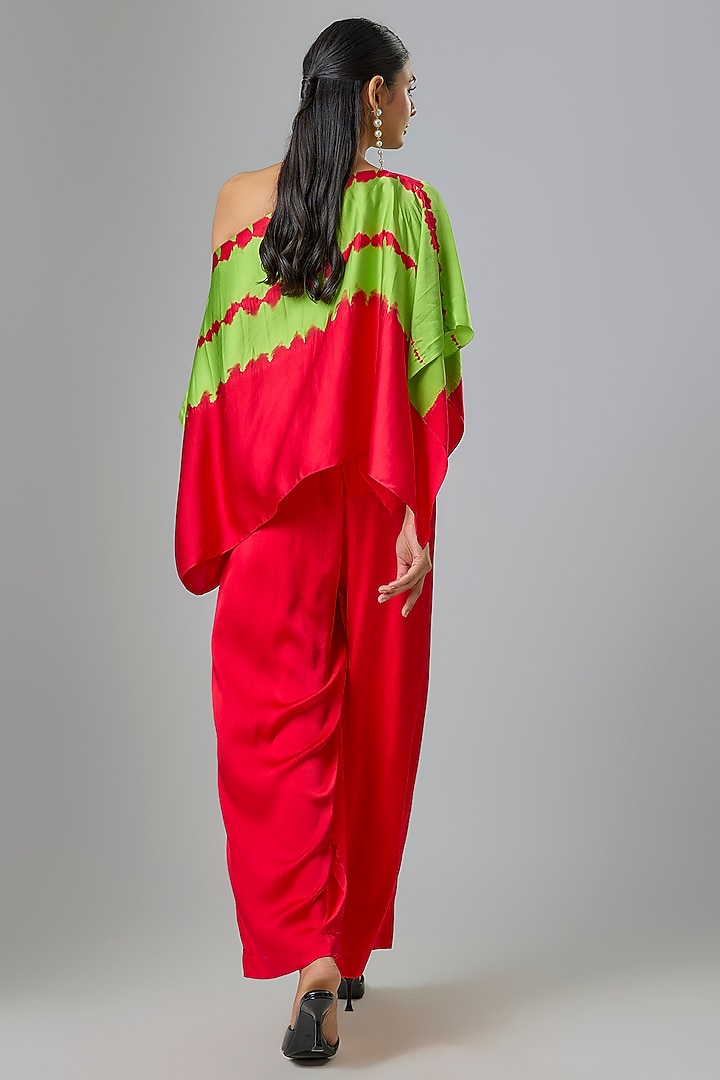 Red Silk Lycra Satin & Silk Crepe Co-Ord Set by Stephany at Pernia's Pop Up Shop
