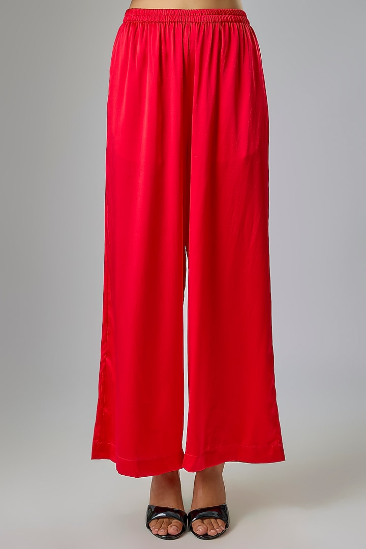 Red Silk Lycra Satin & Silk Crepe Co-Ord Set by Stephany at Pernia's Pop Up Shop