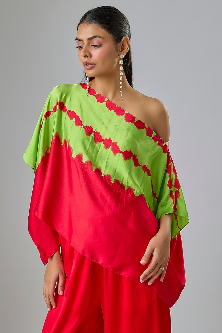 Red Silk Lycra Satin & Silk Crepe Co-Ord Set by Stephany at Pernia's Pop Up Shop
