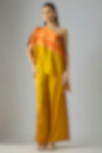 Gold Silk Lycra Satin & Silk Crepe Co-Ord Set by Stephany at Pernia's Pop Up Shop