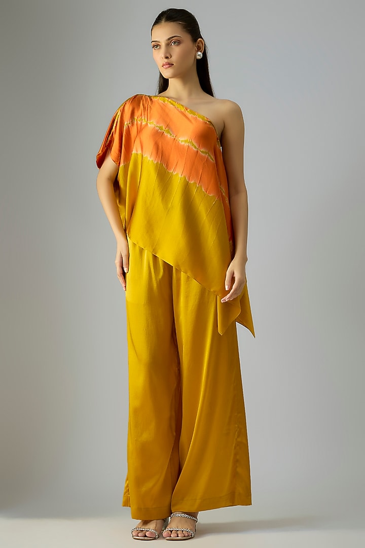 Gold Silk Lycra Satin & Silk Crepe Co-Ord Set by Stephany at Pernia's Pop Up Shop