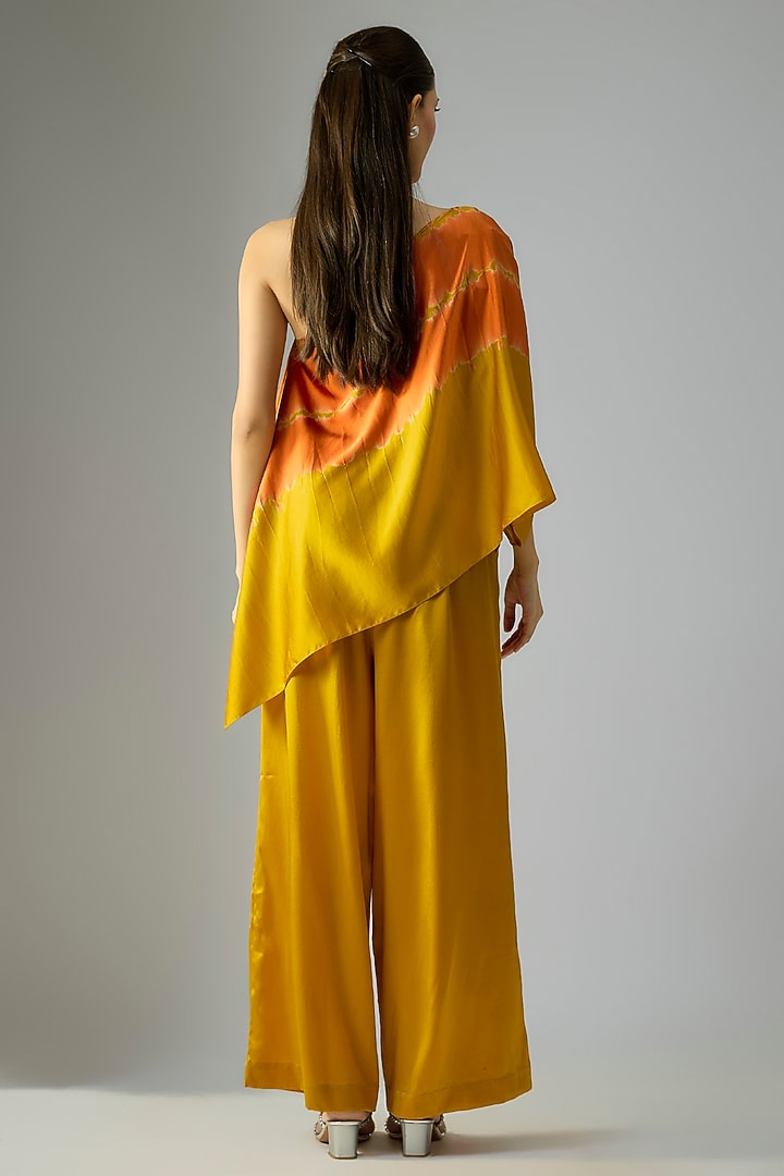 Gold Silk Lycra Satin & Silk Crepe Co-Ord Set by Stephany at Pernia's Pop Up Shop