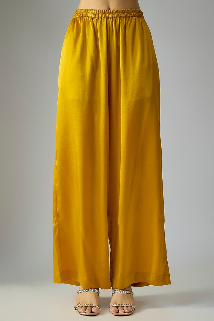 Gold Silk Lycra Satin & Silk Crepe Co-Ord Set by Stephany at Pernia's Pop Up Shop