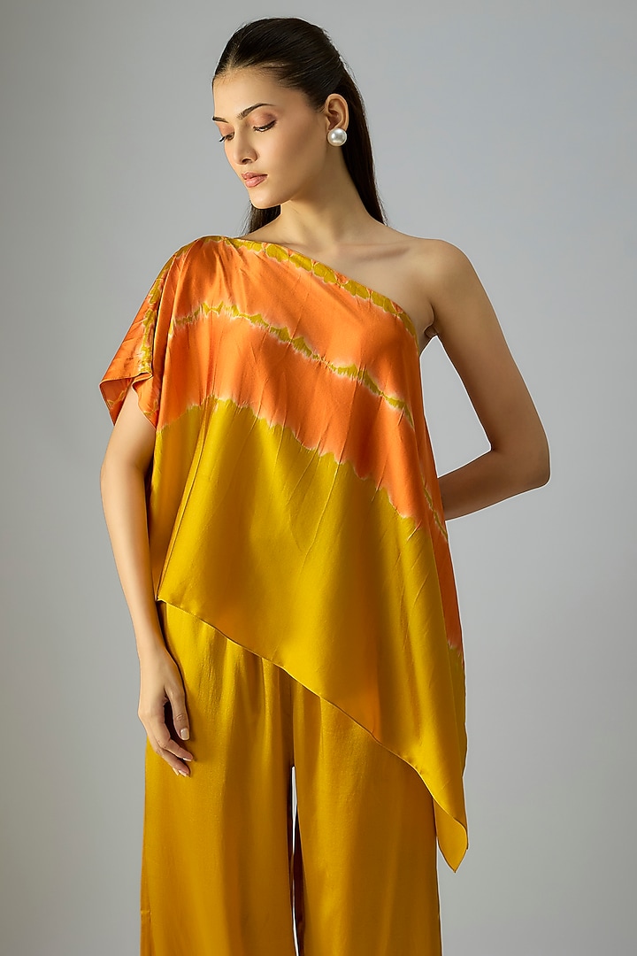 Gold Silk Lycra Satin & Silk Crepe Co-Ord Set by Stephany at Pernia's Pop Up Shop