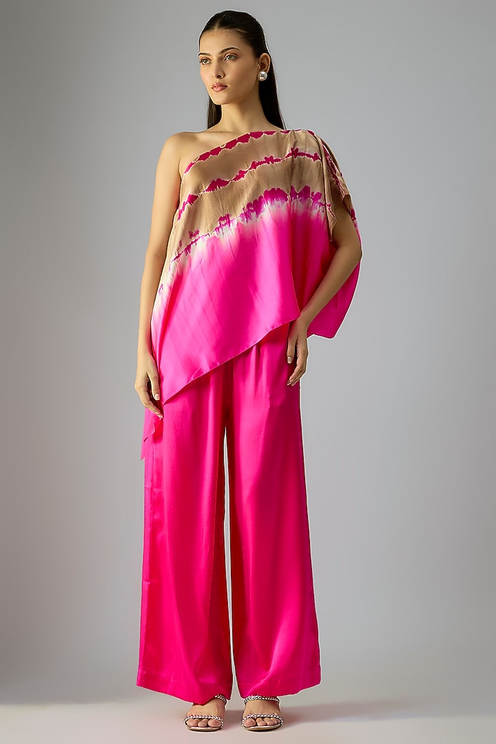 Pink Silk Lycra Satin & Silk Crepe Co-Ord Set by Stephany at Pernia's Pop Up Shop