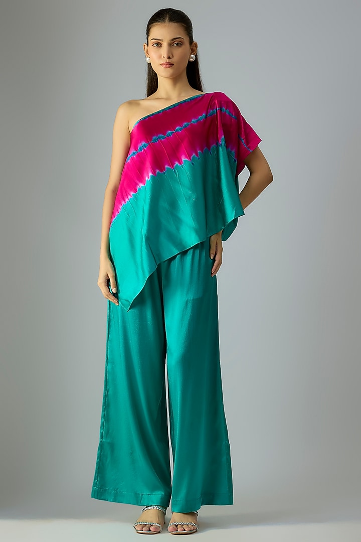 Green Silk Lycra Satin & Silk Crepe Co-Ord Set by Stephany at Pernia's Pop Up Shop
