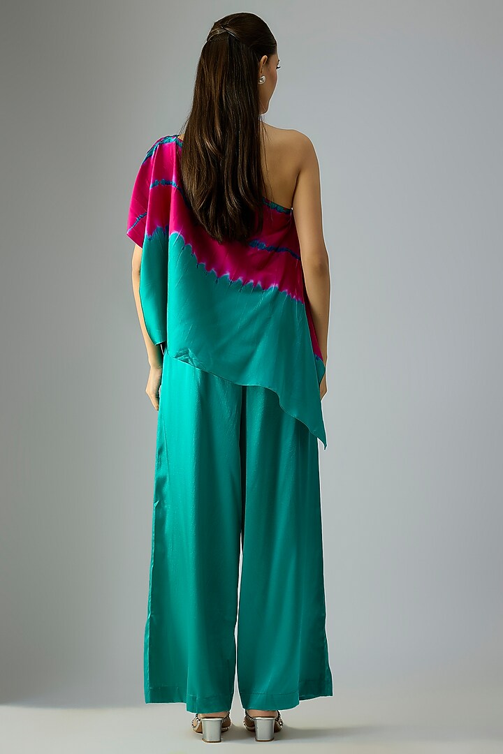 Green Silk Lycra Satin & Silk Crepe Co-Ord Set by Stephany at Pernia's Pop Up Shop