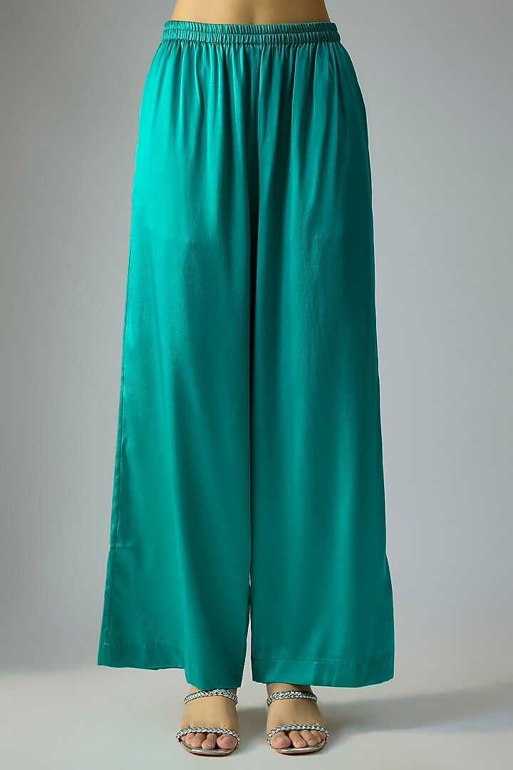 Green Silk Lycra Satin & Silk Crepe Co-Ord Set by Stephany at Pernia's Pop Up Shop