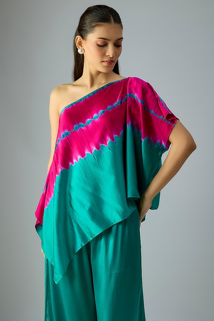 Green Silk Lycra Satin & Silk Crepe Co-Ord Set by Stephany at Pernia's Pop Up Shop