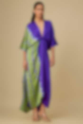 Purple Silk Lycra Satin Front Knot Leheriya Cocktail Dress by Stephany at Pernia's Pop Up Shop