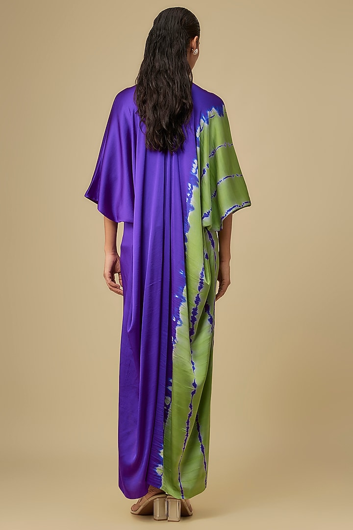 Purple Silk Lycra Satin Front Knot Leheriya Cocktail Dress by Stephany at Pernia's Pop Up Shop
