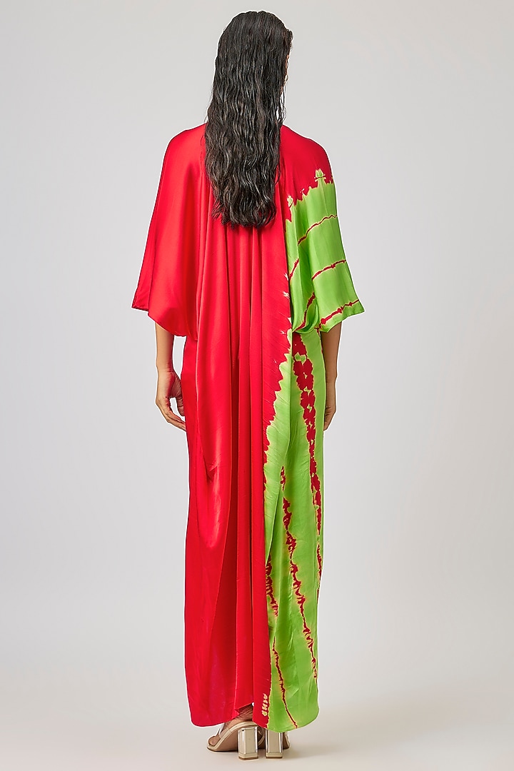 Red Silk Lycra Satin Front Knot Leheriya Cocktail Dress by Stephany at Pernia's Pop Up Shop