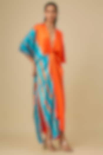 Orange Silk Lycra Satin Front Knot Leheriya Cocktail Dress by Stephany at Pernia's Pop Up Shop