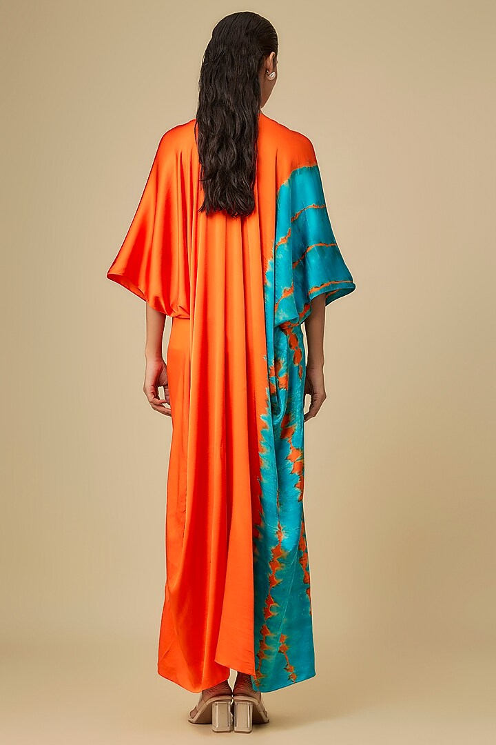 Orange Silk Lycra Satin Front Knot Leheriya Cocktail Dress by Stephany at Pernia's Pop Up Shop