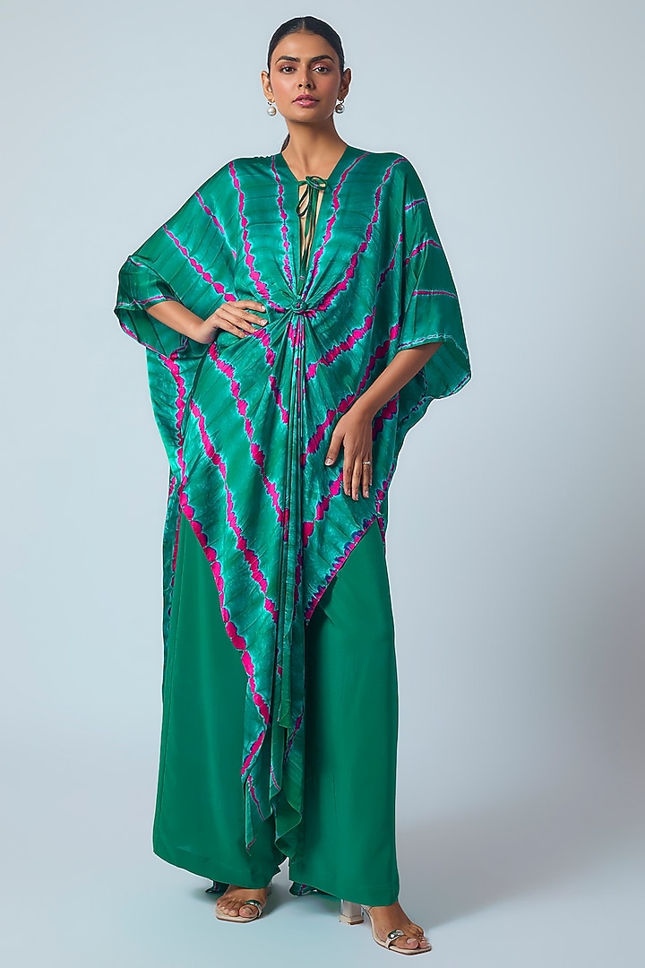 Green Silk Lycra Satin Leheriya Tunic Set by Stephany at Pernia's Pop Up Shop