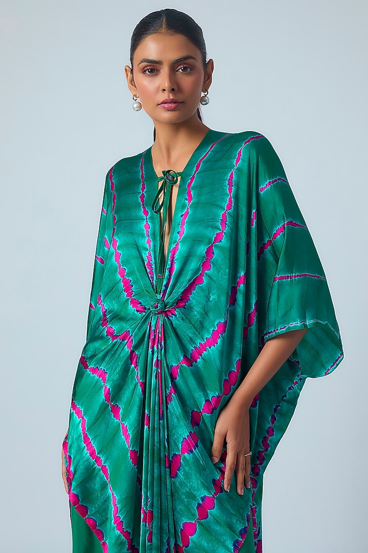 Green Silk Lycra Satin Leheriya Tunic Set by Stephany at Pernia's Pop Up Shop
