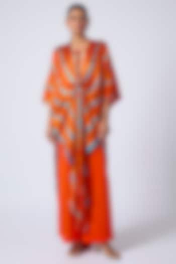 Orange Silk Lycra Satin Leheriya Tunic Set by Stephany at Pernia's Pop Up Shop