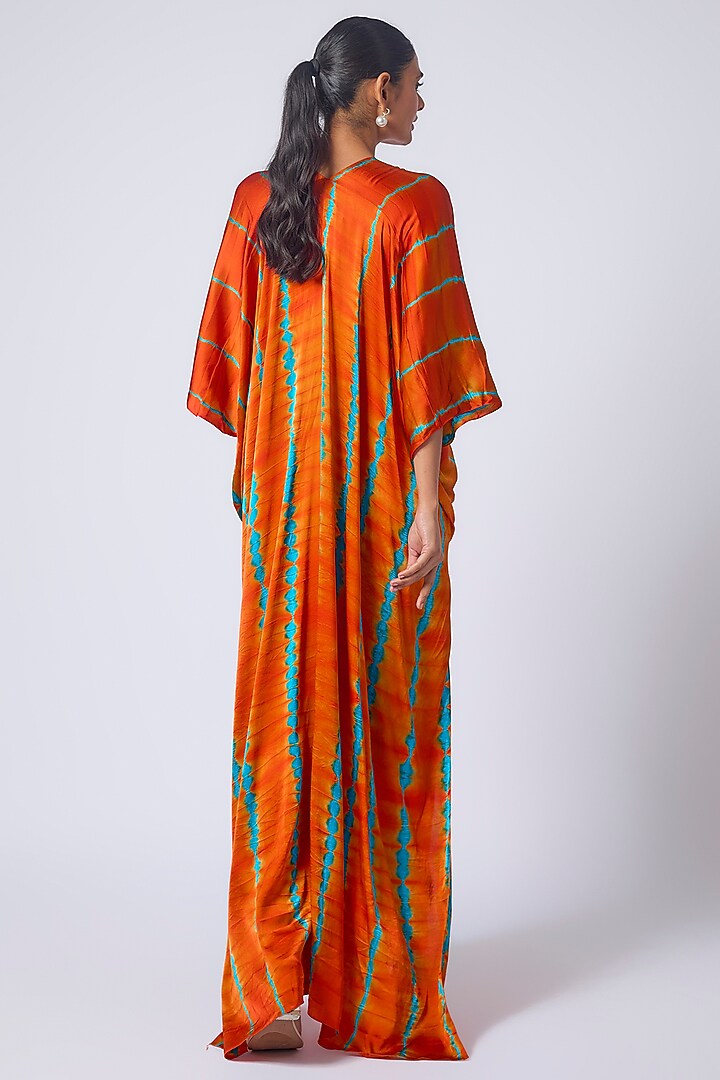 Orange Silk Lycra Satin Leheriya Tunic Set by Stephany at Pernia's Pop Up Shop