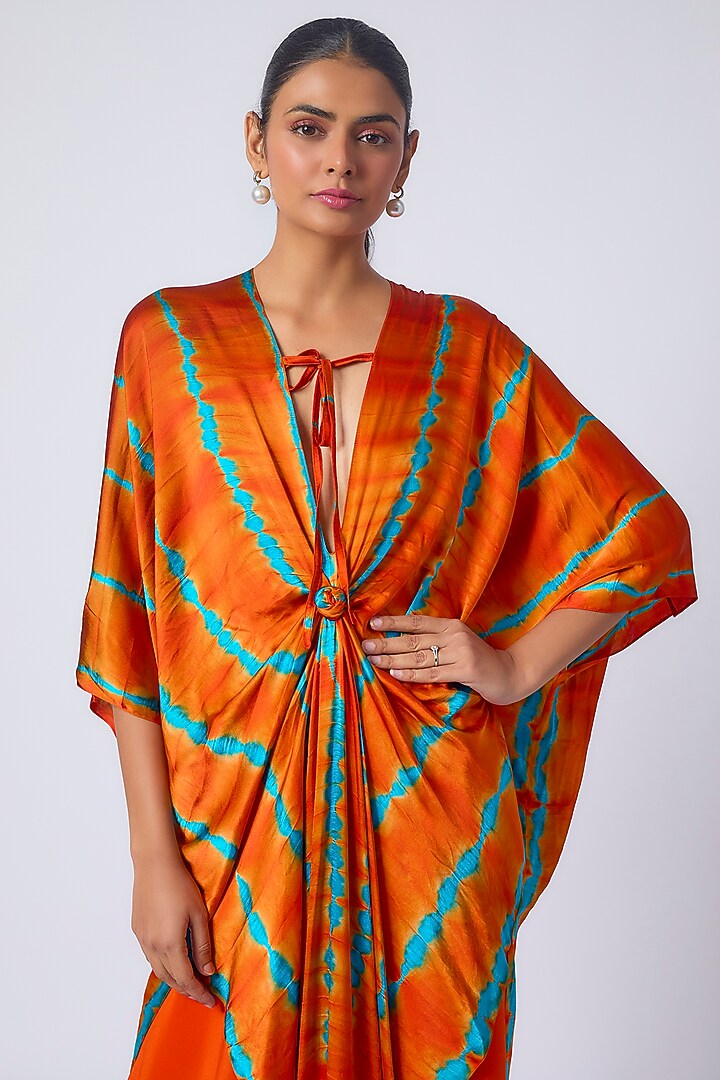 Orange Silk Lycra Satin Leheriya Tunic Set by Stephany at Pernia's Pop Up Shop