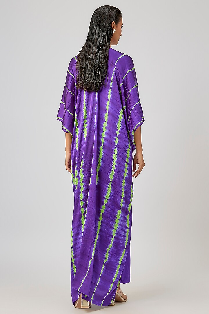 Purple Silk Lycra Satin Leheriya Tie-Up Tunic Set by Stephany at Pernia's Pop Up Shop