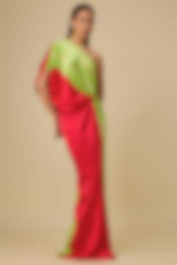 Red Silk Lycra Satin Leheriya One-Shoulder Vacation Dress by Stephany at Pernia's Pop Up Shop