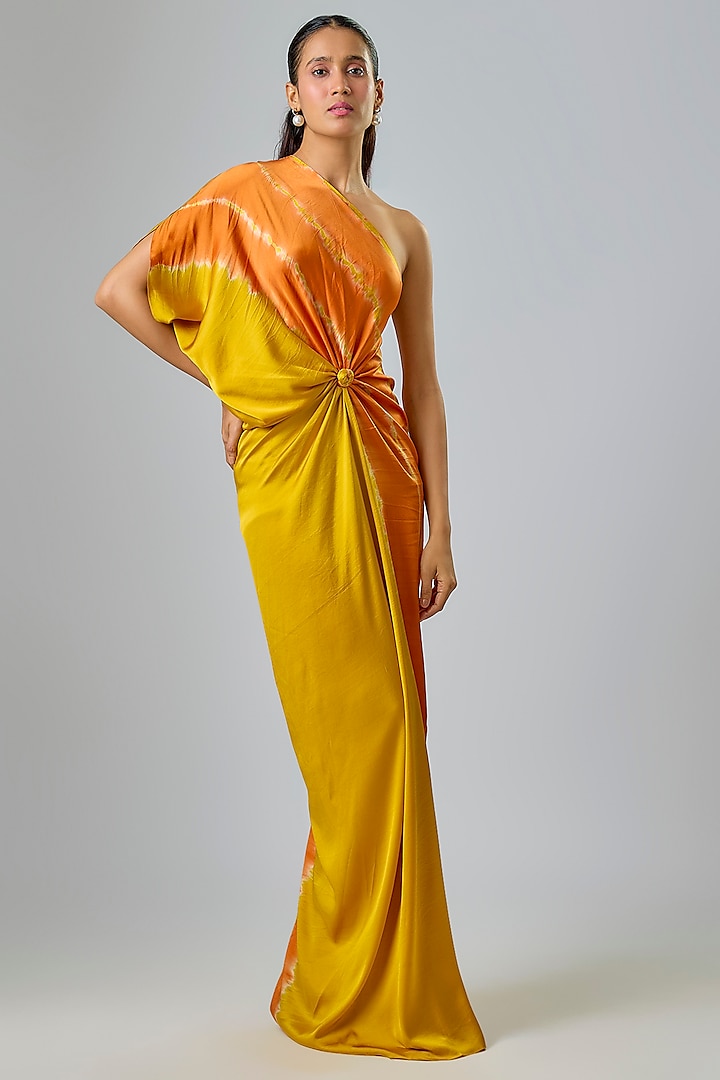 Gold Lycra Silk Satin Leheriya Vacation Dress by Stephany at Pernia's Pop Up Shop