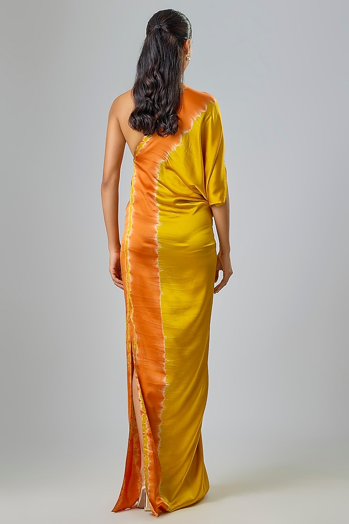 Gold Lycra Silk Satin Leheriya Vacation Dress by Stephany at Pernia's Pop Up Shop