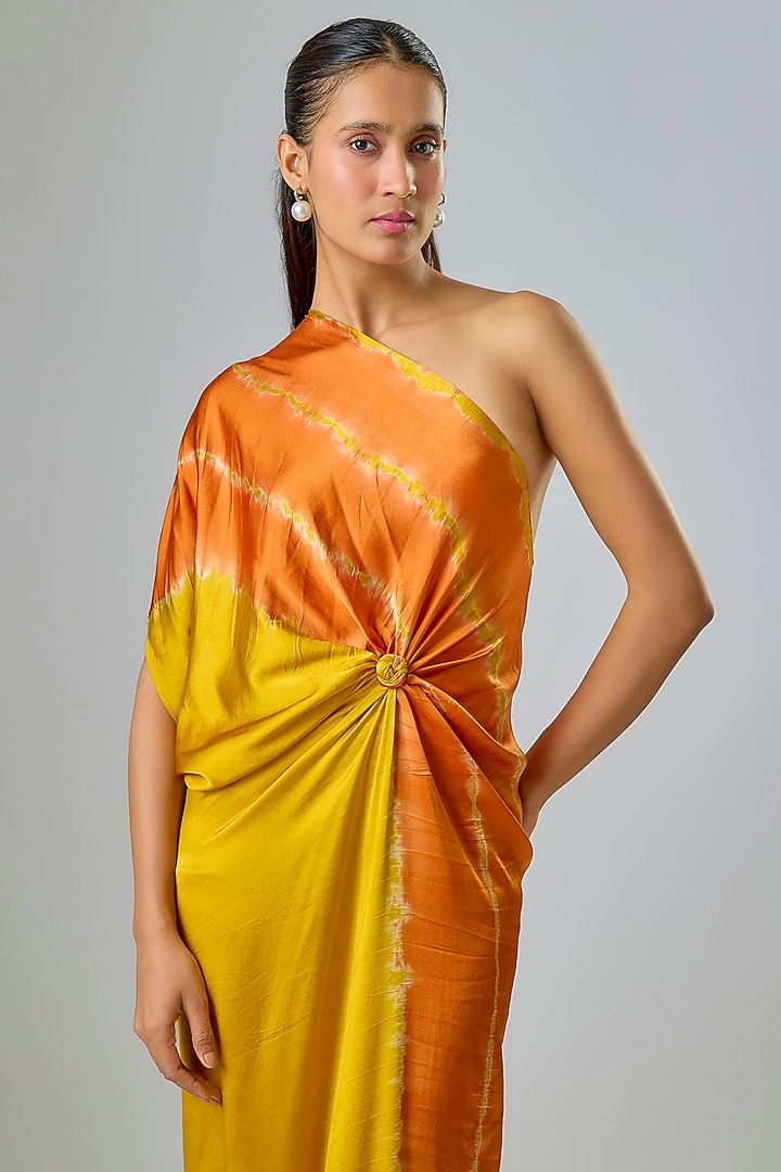 Gold Lycra Silk Satin Leheriya Vacation Dress by Stephany at Pernia's Pop Up Shop