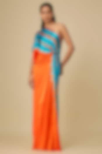 Orange Silk Lycra Satin Leheriya One-Shoulder Vacation Dress by Stephany at Pernia's Pop Up Shop