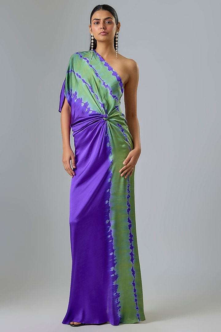 Purple Lycra Silk Satin Leheriya Vacation Dress by Stephany at Pernia's Pop Up Shop