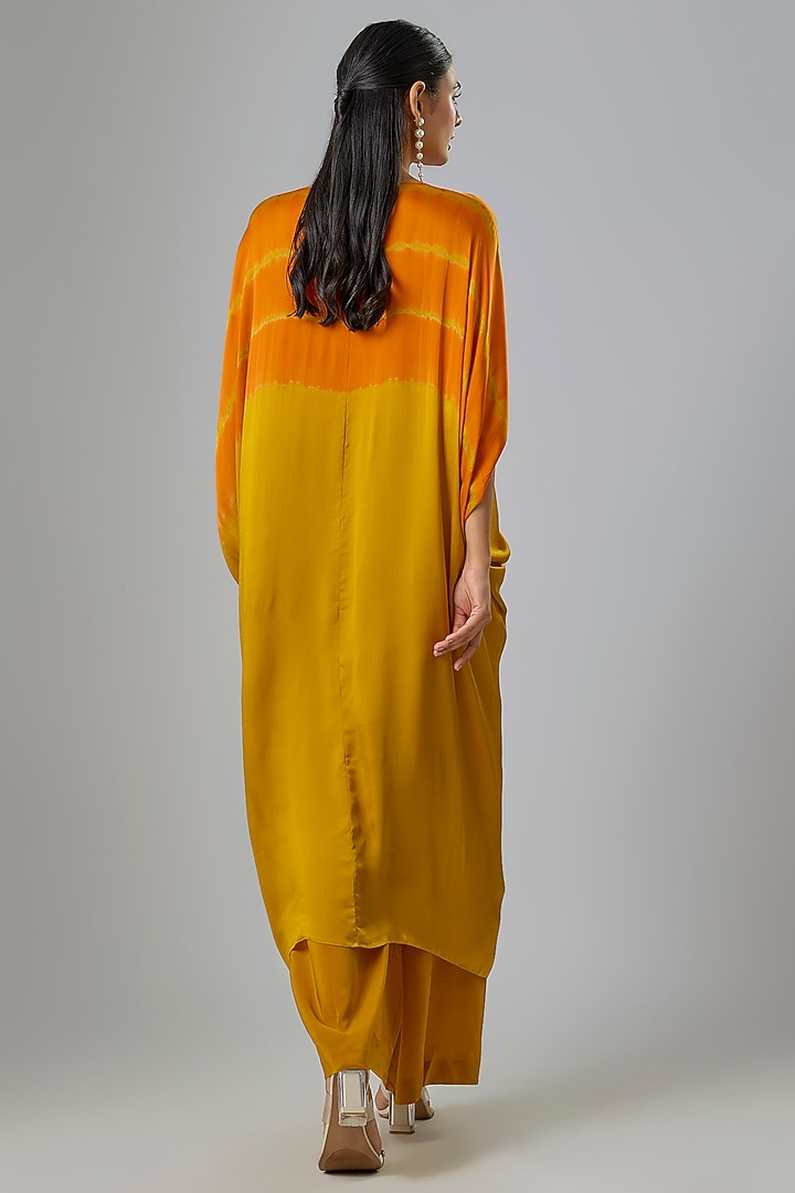 Gold Silk Satin Georgette Front-Knot Leheriya Tunic Set by Stephany at Pernia's Pop Up Shop