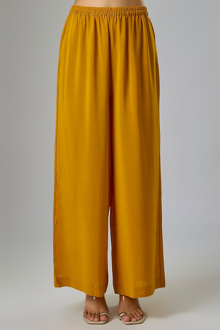 Gold Silk Satin Georgette Front-Knot Leheriya Tunic Set by Stephany at Pernia's Pop Up Shop