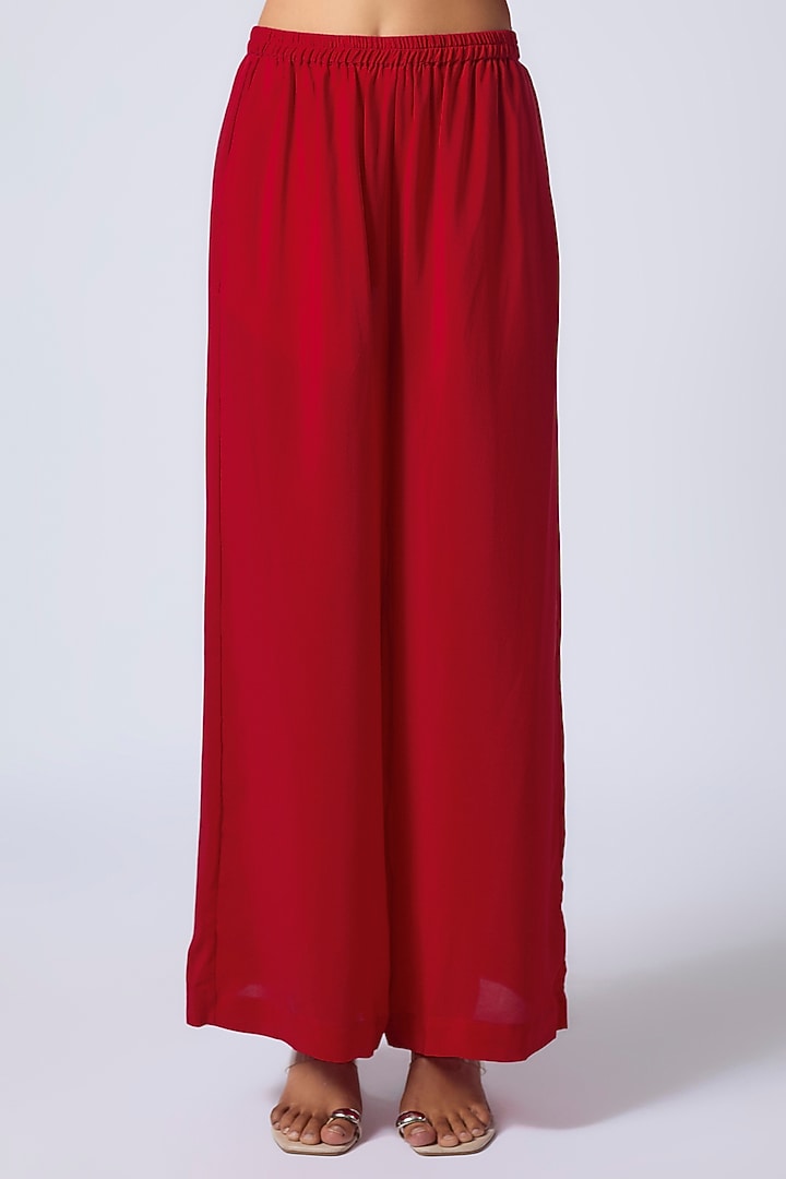 Red Silk Satin Georgette Leheriya Printed Tunic Set by Stephany at Pernia's Pop Up Shop