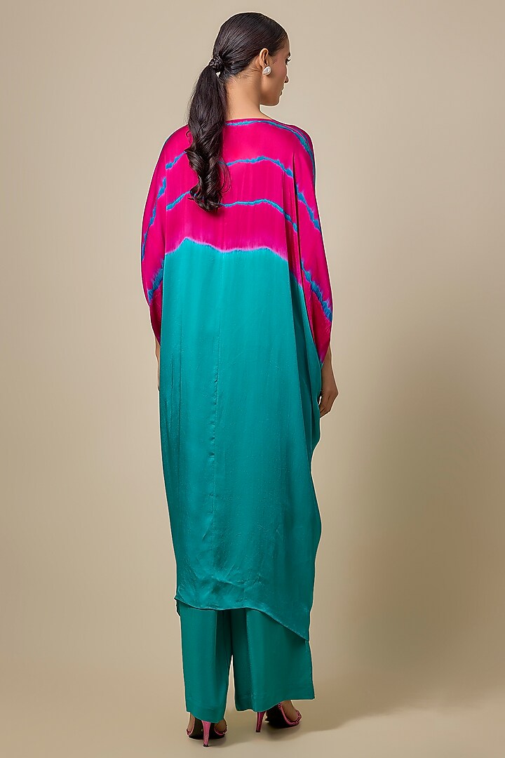 Green Silk Satin Georgette Front-Knot Leheriya Tunic Set by Stephany at Pernia's Pop Up Shop