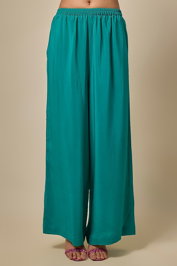 Green Silk Satin Georgette Front-Knot Leheriya Tunic Set by Stephany at Pernia's Pop Up Shop